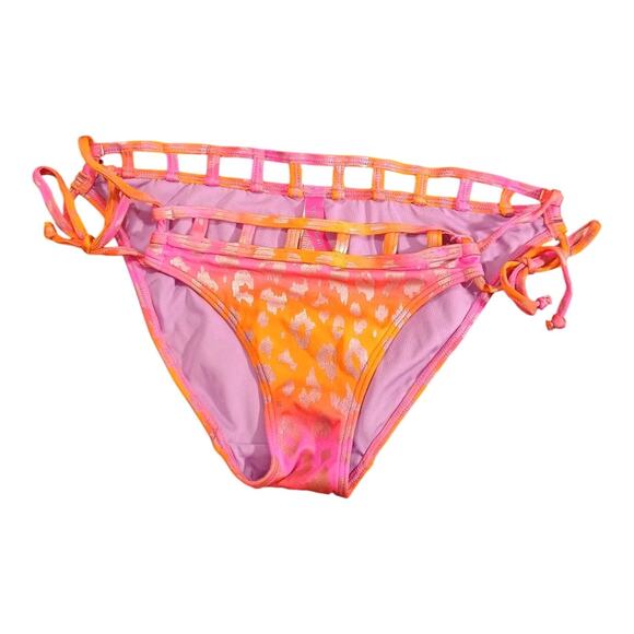 Victoria's Secret Swim String Bikini Bottom Women Sm Pink Purple Leopard Print - Picture 1 of 12